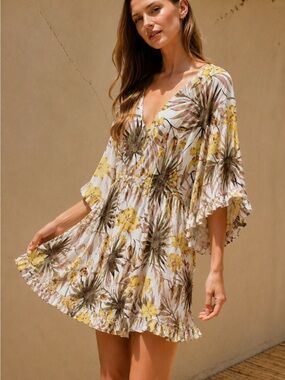 Dress Forum Yellow and Tan Tropical Mini Dress